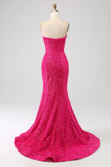 Bling Mermaid Sweetheart Vestido largo de fiesta de lentejuelas rosas